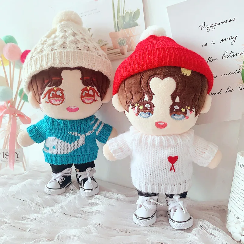 20cm IDol Doll Anime Plush Cotton Dolls with Clothes Stuffed Star Figure Doll Toys Knitted whale sweater Fans Collection Gifts