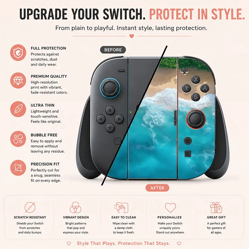 Beach wave pattern is suitable for the protective film of the Switch game console.
