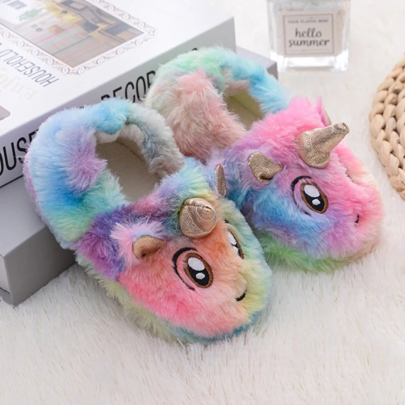 Toddler Boy Slippers for Winter Baby Loafers Girls Plush Warm Cartoon Rubber Sole Children Home Shoes Kids House Indoor Footwear