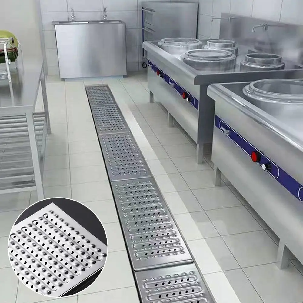 

Stainless Steel Shower Floor Drain Mesh 10/15/20cm Rectangle Shape Linear Floor Drain Large Drainage