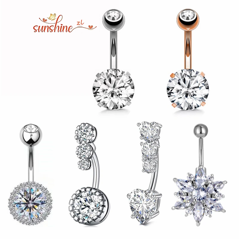 316L Surgical Steel Belly Button Ring Navel Nombril Piercing CZ Belly Ring Sexy Women Belly Piercing Body Jewelry Ombligo 14G