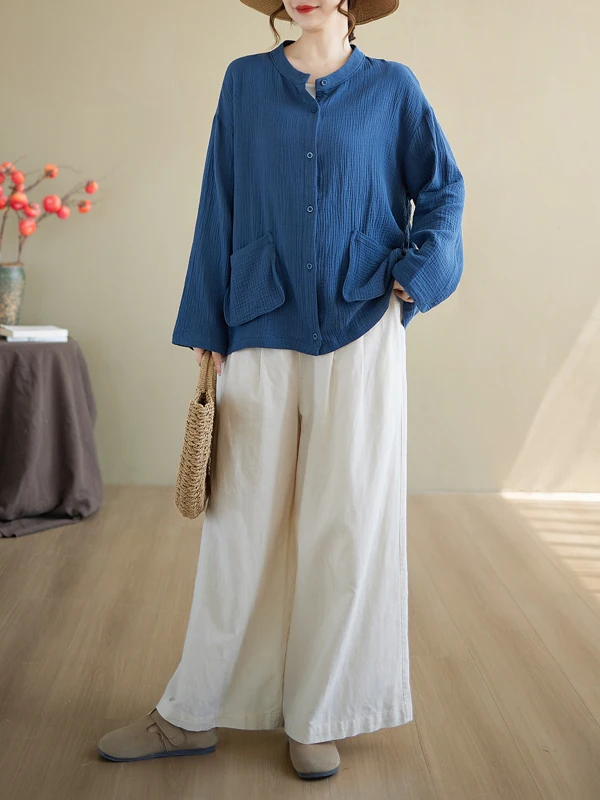 

Loose Fit Long Sve Double Layer Cotton Cardigan Casual Sle Women's Outerwear Comfortable Breathable Autumn Winter irt