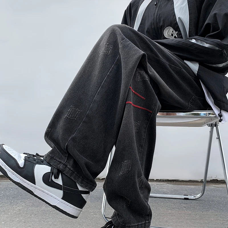 

American Style Men's Retro Casual High Street Trendy Straight Leg Jeans Washed out Fashionable All-Match Autumn Seasonal