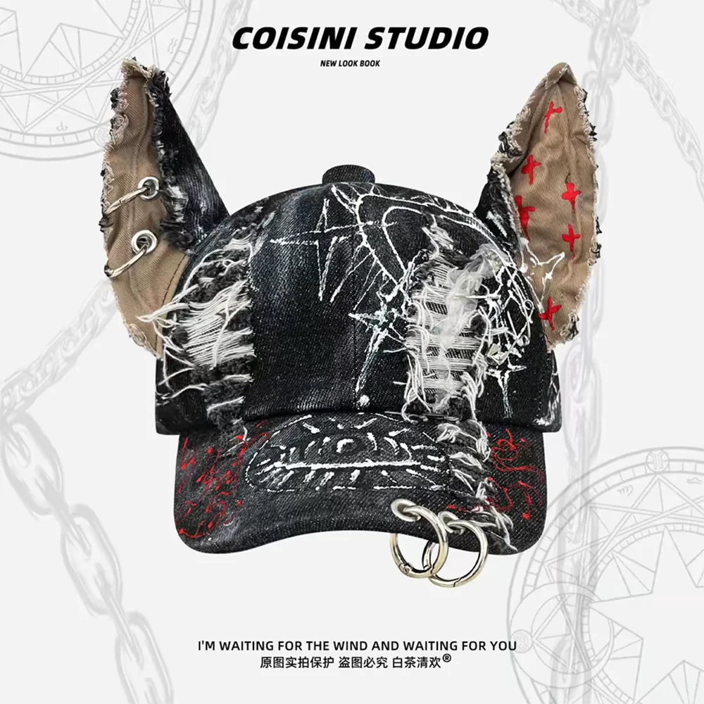 2026 NEW Y2K Girl New Jeans Stereoscopic ears Cowboy Baseball Hat Wash Graffiti Hip Hop Cap Women Men Party Team Baseball Cap