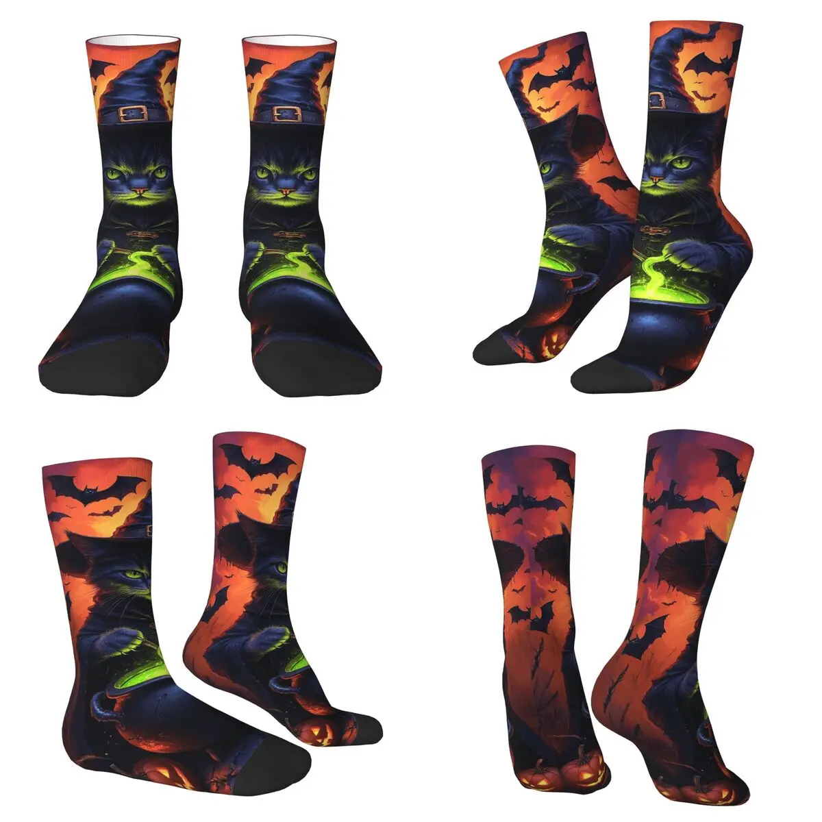 

Носки с принтом Wicked Magic Cat в стиле ретро, высококачественные чулки, всесезонные длинные носки, аксессуары для мужчин и женщин, подарок на день рождения