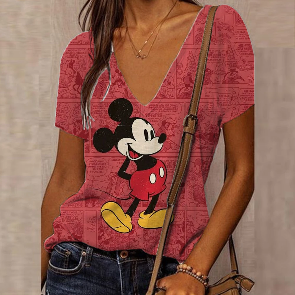 Disney Mickey Mouse 3D stampa scollo a v manica corta t-shirt Oversize da donna t-shirt moda per donna estate Y2k donna top