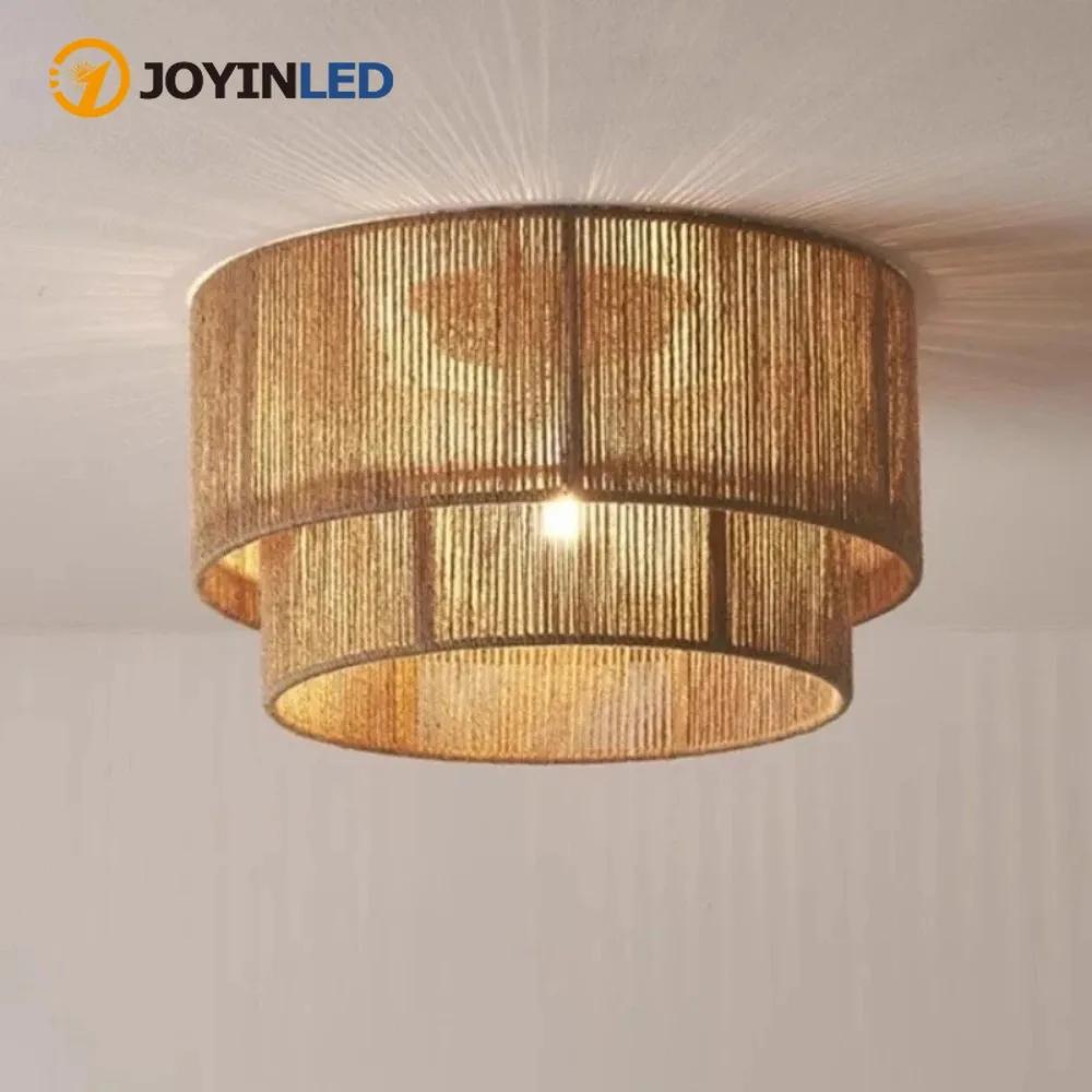 45 cm Hanfseil-Deckenlampe im japanischen pastoralen Stil, doppellagige Deckenleuchte für Schlafzimmer, Kaffeebar, Küche, Restaurant, E27