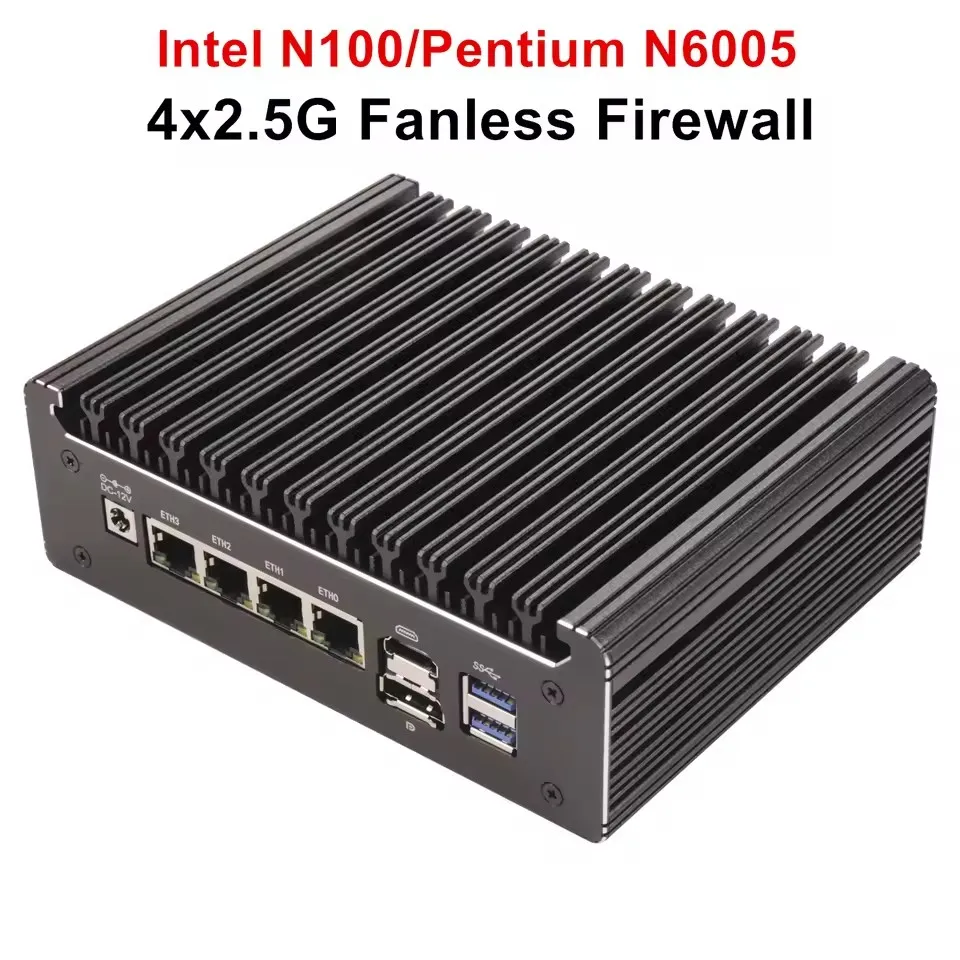 Topton Solid Fanless Mini PC Intel N100 Pentium N6005 4 LANs i226-V 2.5G DDR4 COM USB-C pfSense OPNsense ESXi Firewall Computer