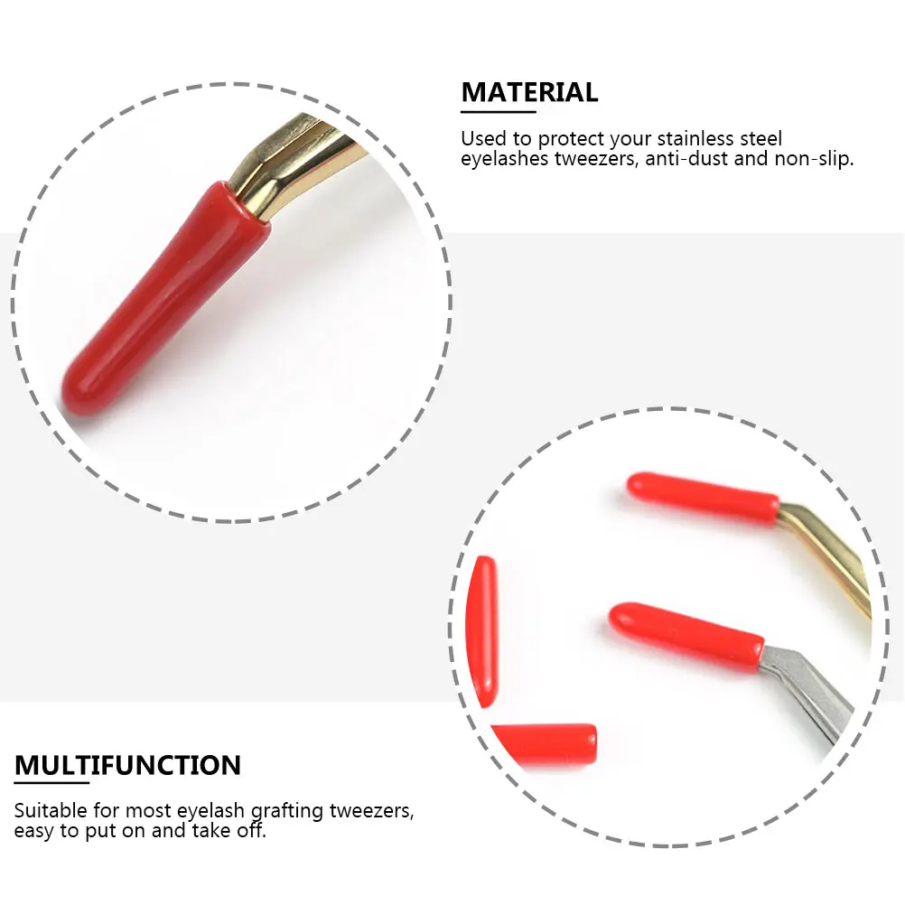 

100Pcs Eyelash Tweezers Silicone Cover Red Non-Slip Tip Protector Small Convenient Storage Tweezers Protective Case