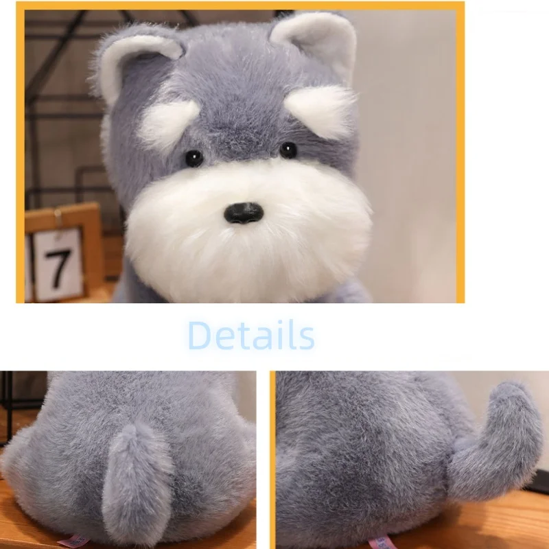 22/35/45cm bonito schnauzer pequeno bebê cão de pelúcia filhote de cachorro peluche plushie para menino grande branco barbudo cão presente de aniversário para crianças