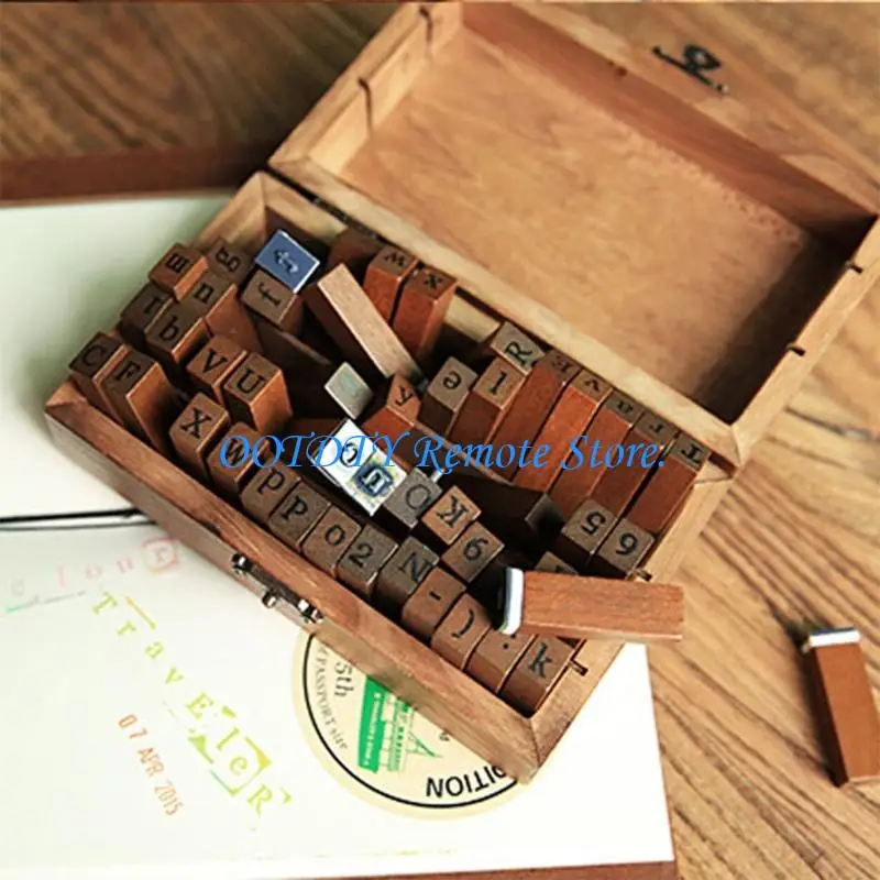  70Pcs Retro Wooden Rubber Stamp Set with Storage Case Letter Number Stamper For Scrapbooking Card Making School Project