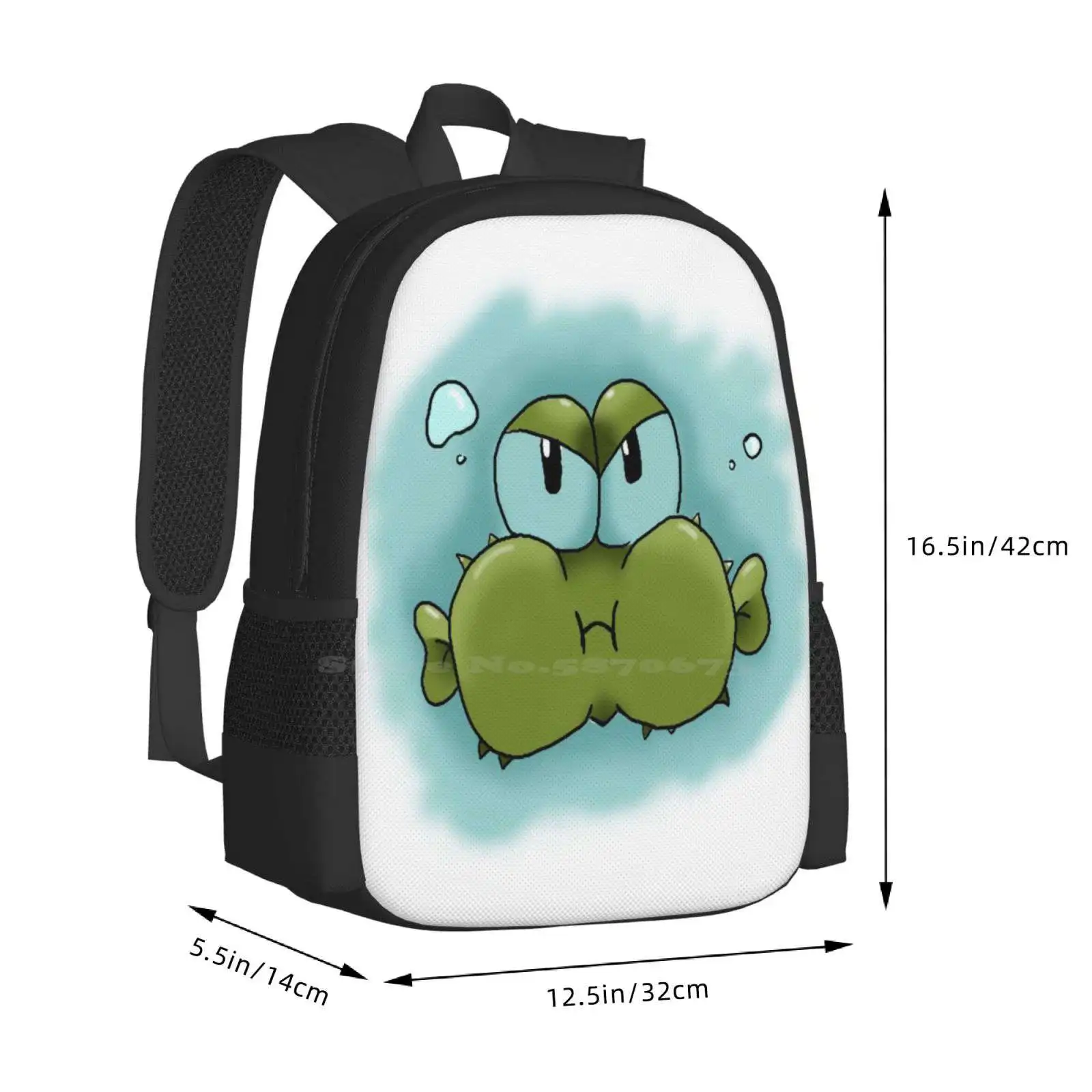 Angry Blub Teen College Student Backpack Pattern Design Bags Digitalart Fish Cartoon