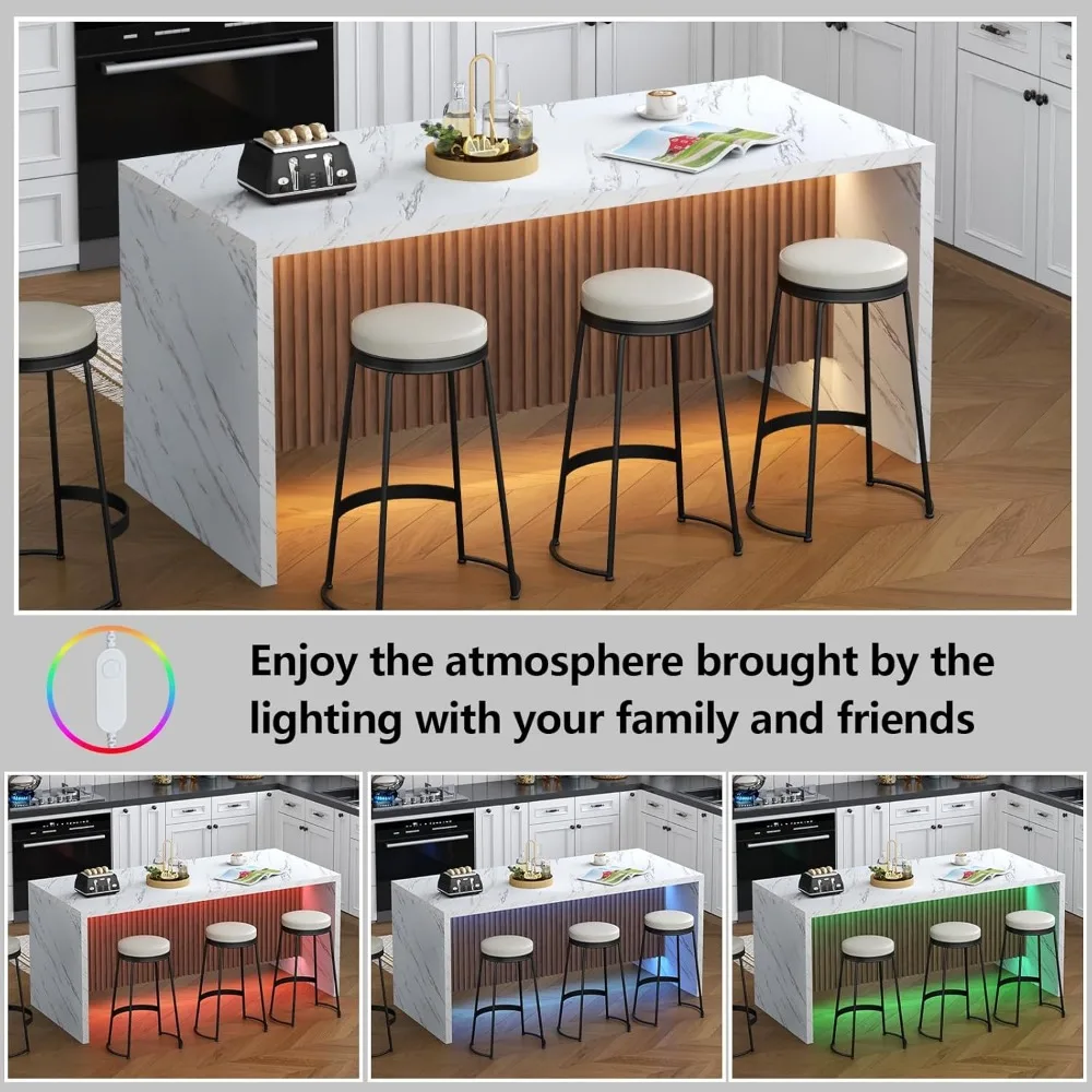 71" Large Imitation Marble Dining Table for 6-8 People, Island Table with LED Lights, Mordern Marble Stripes Kitchen Dining Tabl image 5