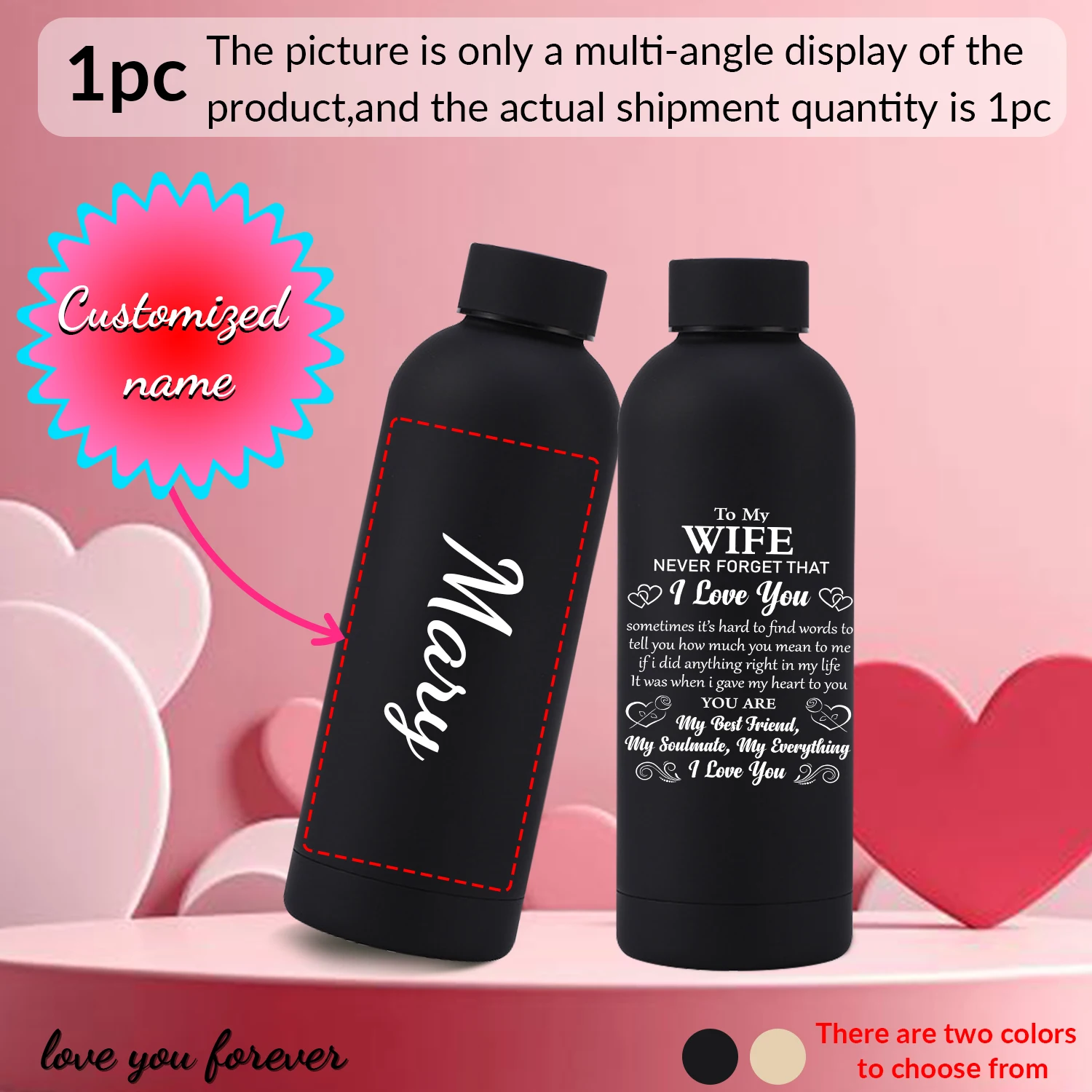 1Pc 17oz Customized Name Water Cup Vacuum Flasks Food Grade Stainless Steel Drink Item Valentine's Day Wedding Anniversary Gifts