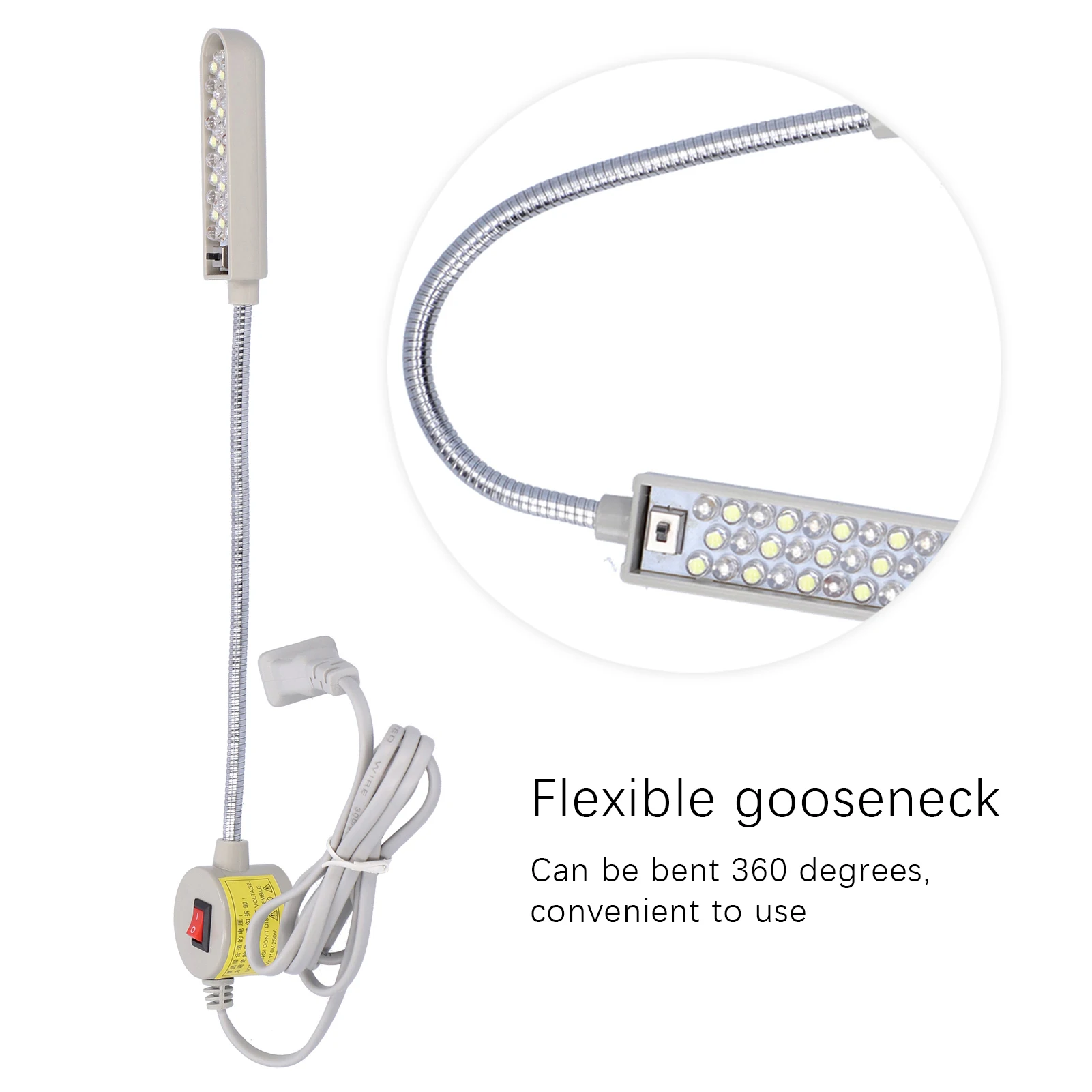 Sewing Machine Work Light Sewing Lamp Magnetic Base Elastic Goose‑Neck 30 LED UV+White Lighting Color