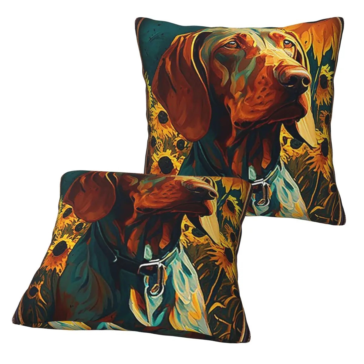 Vizsla Sunflower Painting Adorable Dog 2 pcs Square Pillowcase Pillow Cover Cushion Decor Comfort Throw Pillow for Home Bedroom