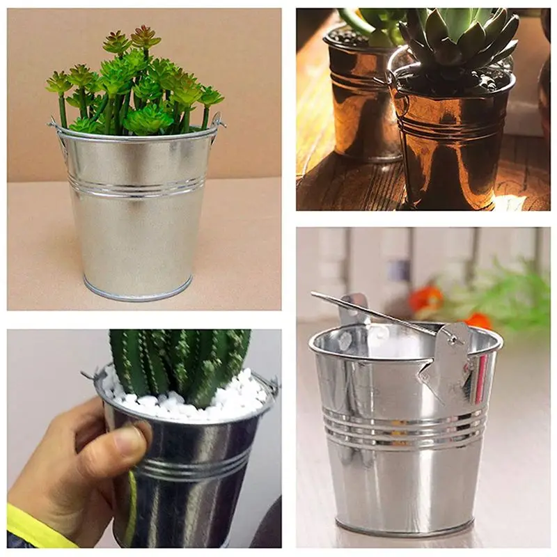 ABWZ-40Pcs Mini Metal Bucket Portable Flower Pot Vases Planters Lovely Candy Box For Wedding Party Home Decoration