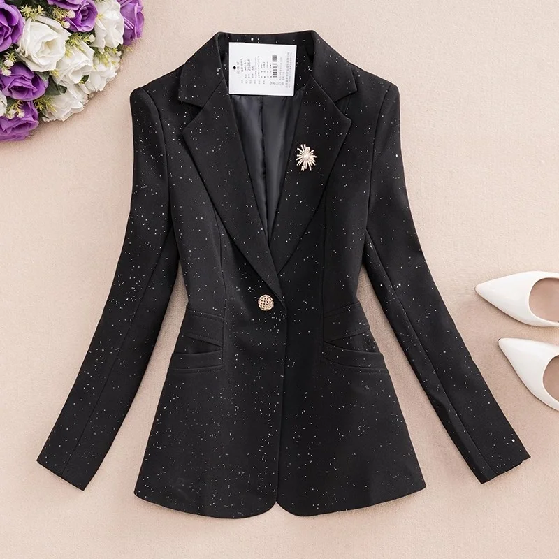 

Glitter Suit Jacket For Women 2025 Spring And Autumn Design, Slim Fit And Fashionable Temperament, Trendy Blazer Top w1756
