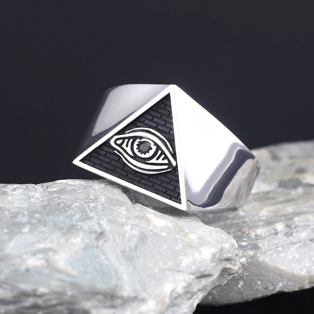 All-Seeing Eyes God Horus Triangular Sterling Silver Ring