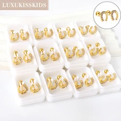 LUXUKISSKIDS 12Pairs Horseshoe Earrings Studs Cubic Zirconia Small Piercing Surgical Steel U Shape серьги Gold Plated Accessory