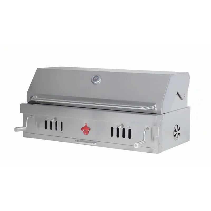 304 Stainless Steel Barbecue Grill Burner Large Multifunction Built in Charcoal Double Use BBQ Grill with Rotisserie
