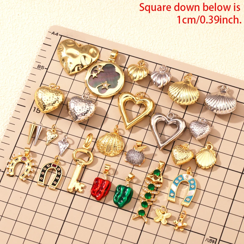 Trendy Love Heart Star Shell Charms Pendants,Real 18K Gold Plated Necklace Jewelry DIY Making Handmaking Craft Supplies T06