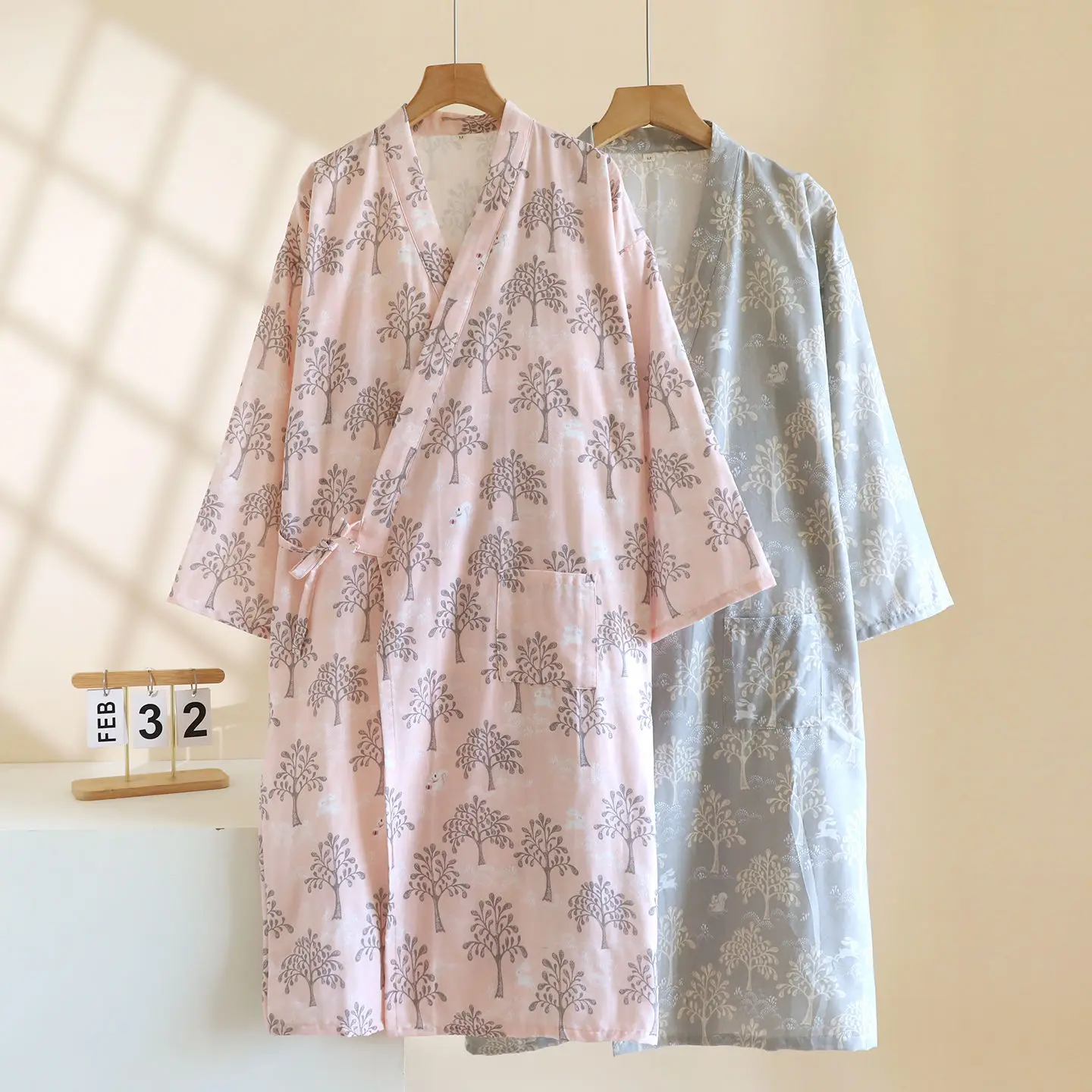 

Couple's Sleeping Robe Bathrobe For Woman Man spring Autumn New Printed Morning Robes Loose Home Wear Sleep Dressing Gowns