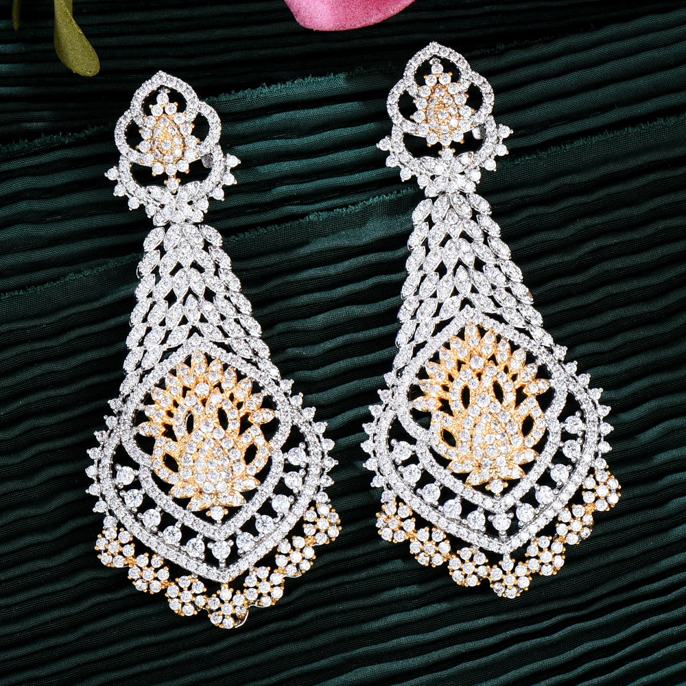 Missvikki Luxury Big Hollow Pendant Earrings Micro Cubic Zirconia Pave Women Wedding Bridal Party Brincos Female DIY Fashion