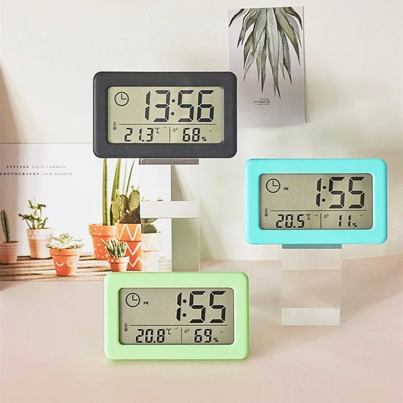 Mini LCD Digital Clock with Temperature and Humidity Desk Electronic Clock for Home Office Silent Desk Time Display Clock