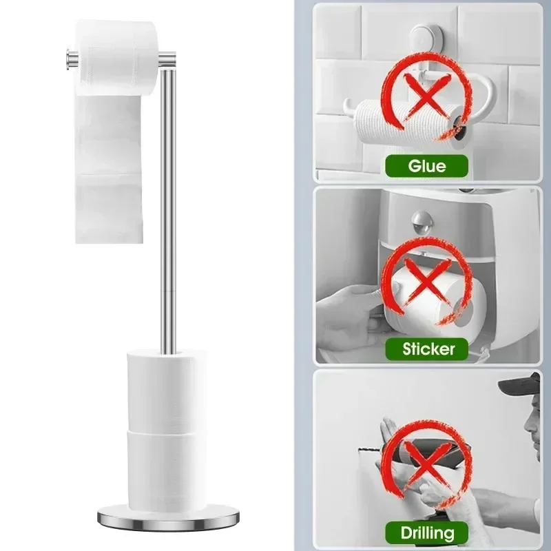 Freestanding Toilet Roll Holders Stainless Steel Toilet Paper Stand Anti-Rust Space Bathroom Tissue Rack Paper Dispenser Storage