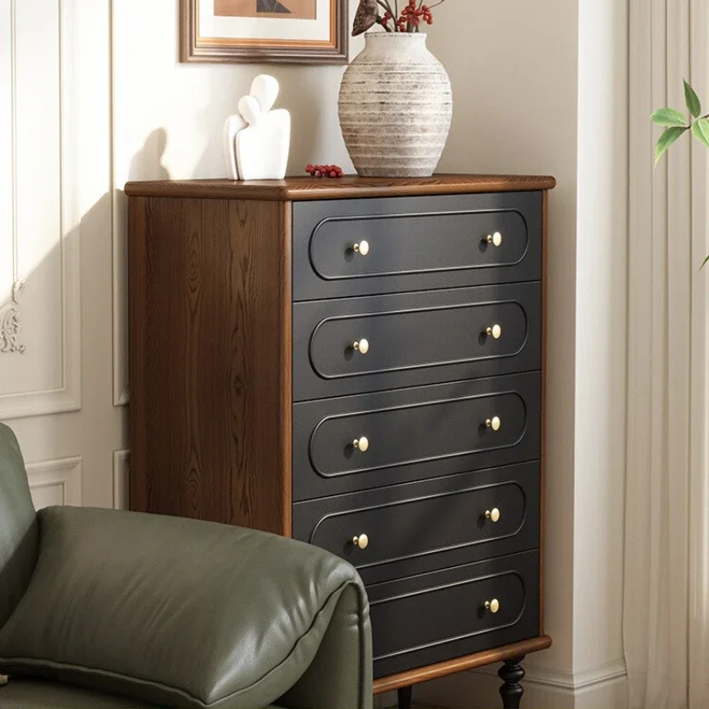 

Retro chest of drawers Solid wood living room locker against the wall French medium and ancient style storage