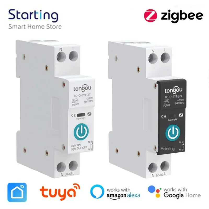 Tuya ZigBee Smart Circuit Breaker With Metering 1P 63A DIN Rail Remote Smart Life Control Switch Works With Alexa Google Home