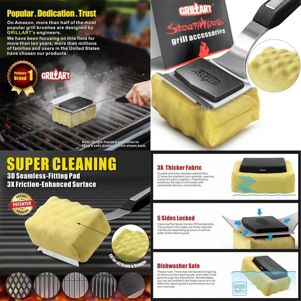 

Модернизированная чистящая головка для гриля-барбекю — сменный бесшовный скребок для терки из чугуна и нержавеющей стали, безопасный очиститель — черный