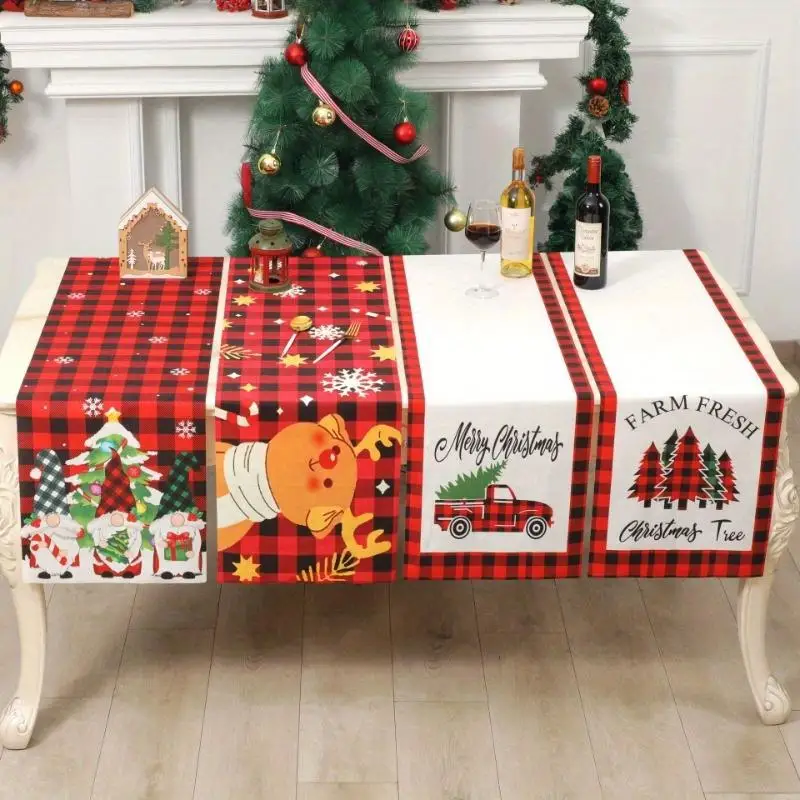 1PC Christmas Table Flags Christmas Tree Table Runners Xmas Seasonal Winter Kitchen Dining Table Decor for Home Party
