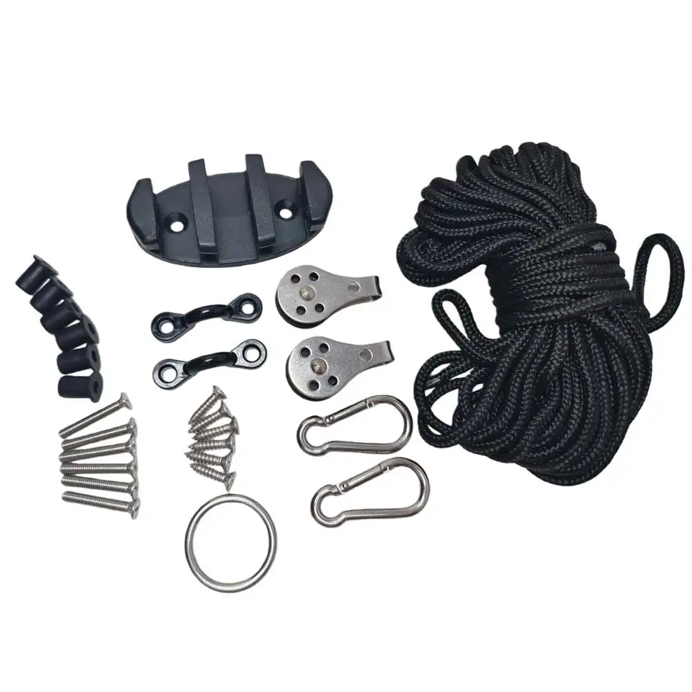 Kit de carrito de anclaje DIY para canoa y Kayak, sistema con polea de acero inoxidable, anillo redondo, gancho de cubierta de tacos de leva y cuerdas resistentes de 31 pies