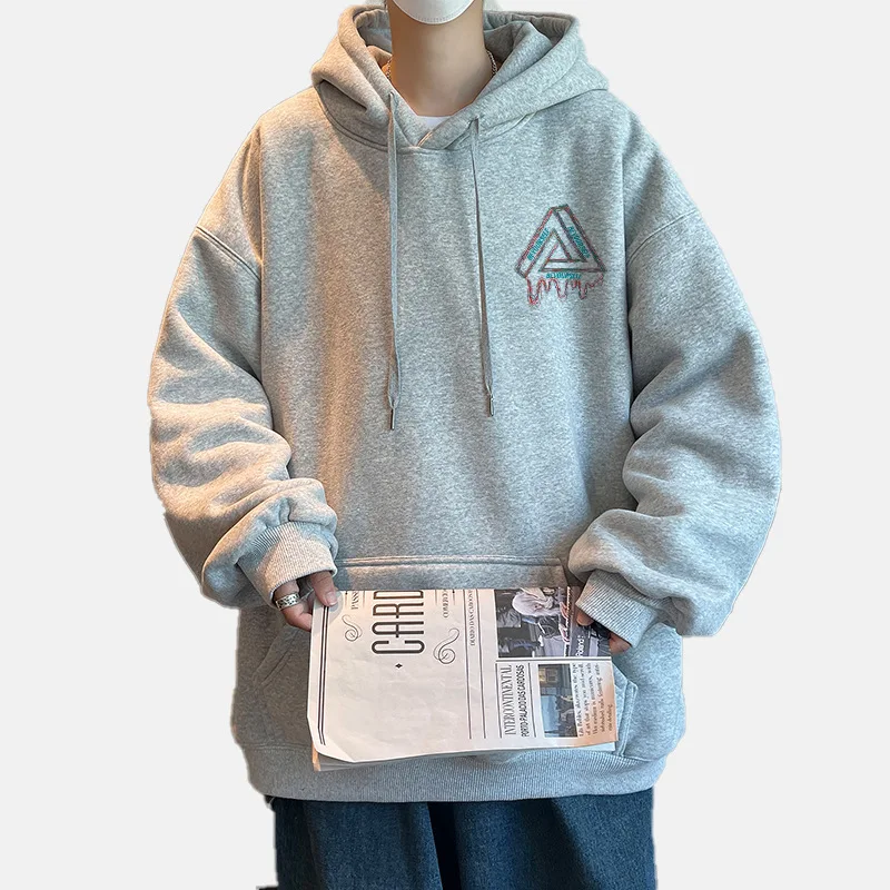 Heavyweight Cotton Men's Sweater Autumn New Loose Versatile Print Hooded Underlay Fashion Brand Handsome  Coat