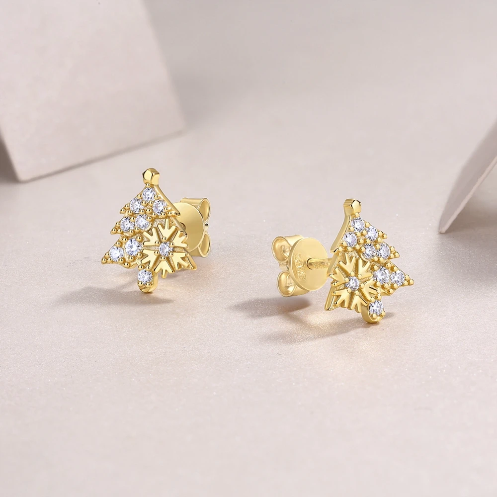 Wong Rain 18K Gold Plated 925 Sterling Silver VVS1 3EX D Real Moissanite Diamonds Christmas Tree Ear Studs Earrings Fine Jewelry