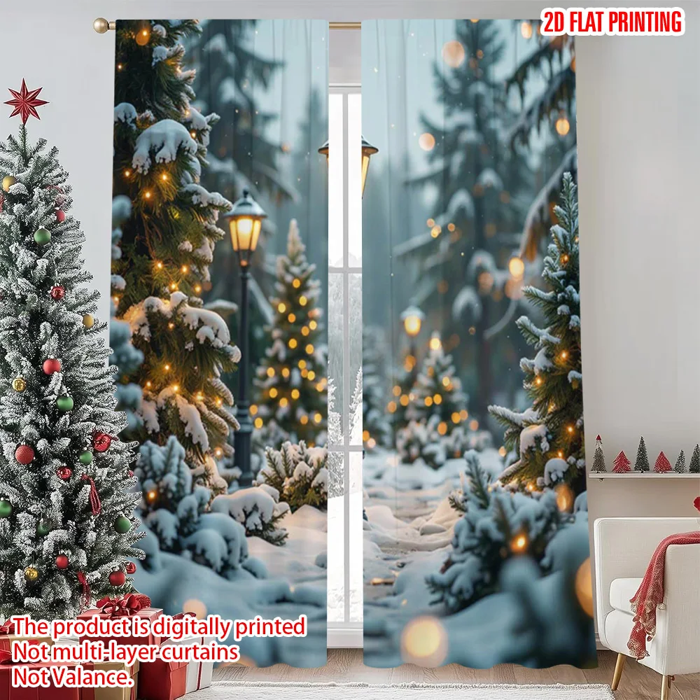

2pcs 2D flat printing Christmas Window Curtains Christmas snow scene Versatile Fabric Without Electricity Spring Party & Holiday