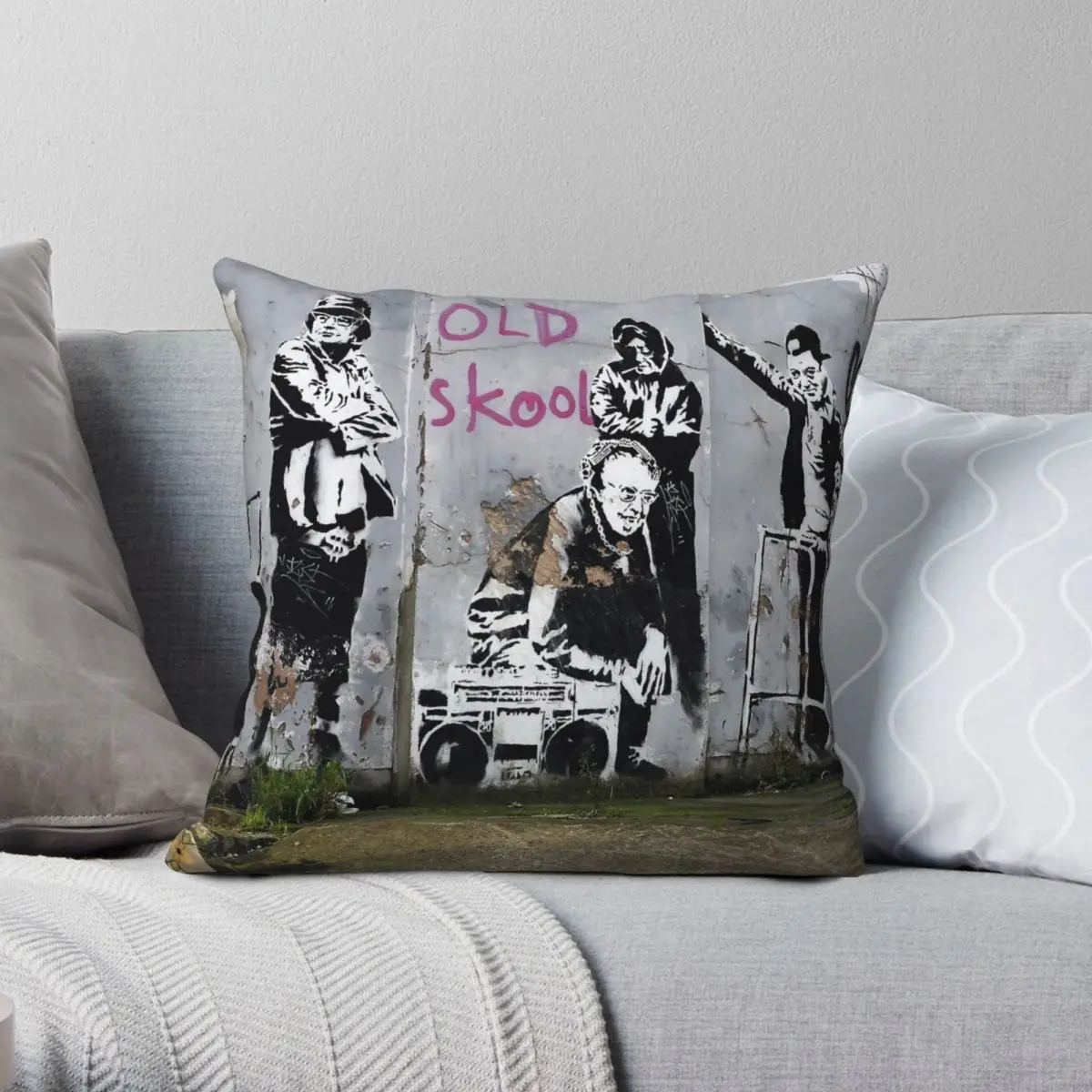 Banksy Old Skool London Square Pillowcase Polyester Linen Velvet Pattern Zip Decorative Home Cushion Cover Wholesale