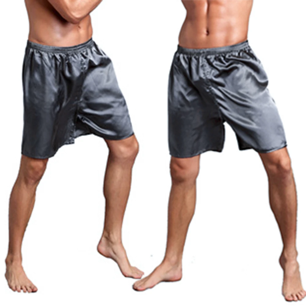 Mens Silk Satin Loose Boxers Briefs Pajamas Casual Shorts Home Nightwear Comfortable Soft Sleep Bottoms Short Pants Sleepwear