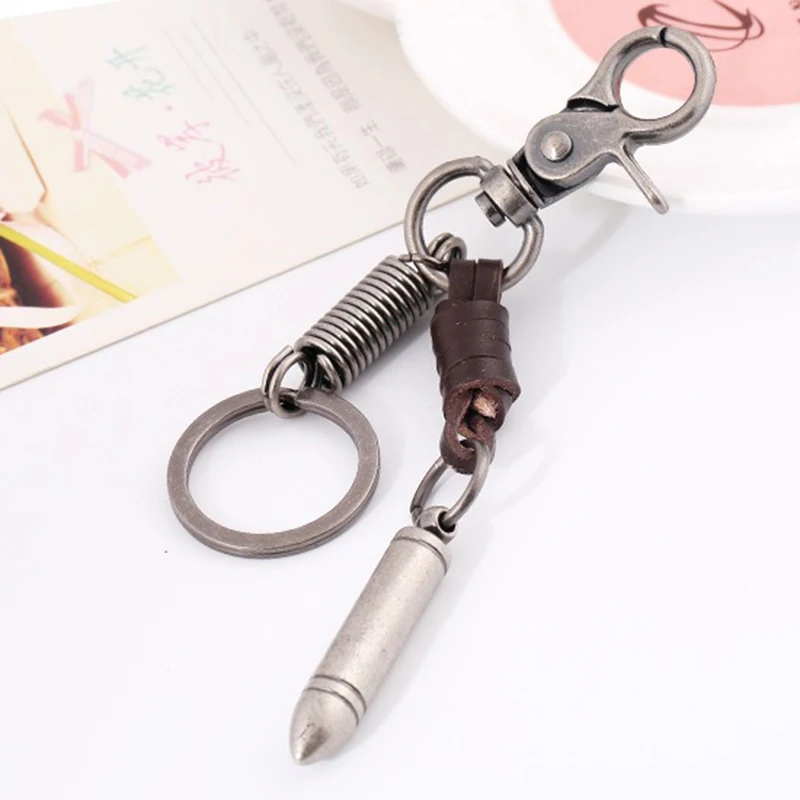 Punk Style Alloy Bullet Shape Pendant Men's Car Keychains Charm Keyrings Bag Accessories Key Chain Male Gift Trendy Jewelry