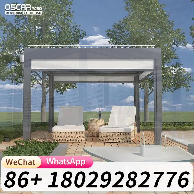 Aluminium Led Fully covered Pergola with Mechanism for Swimming Pool in Backyard and Garden pergola