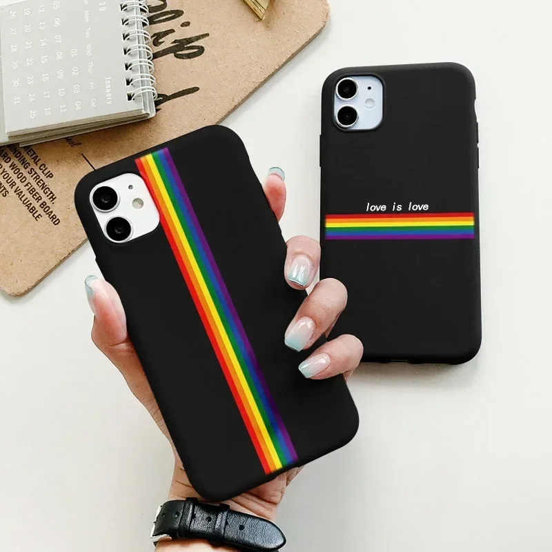 Gay Lesbian LGBT Rainbow Phone Case For iPhone 15 16 14 13 12 11 Pro Max 13Mini SE 7 8 16 Plus Black Silicone Soft Fundas Cover