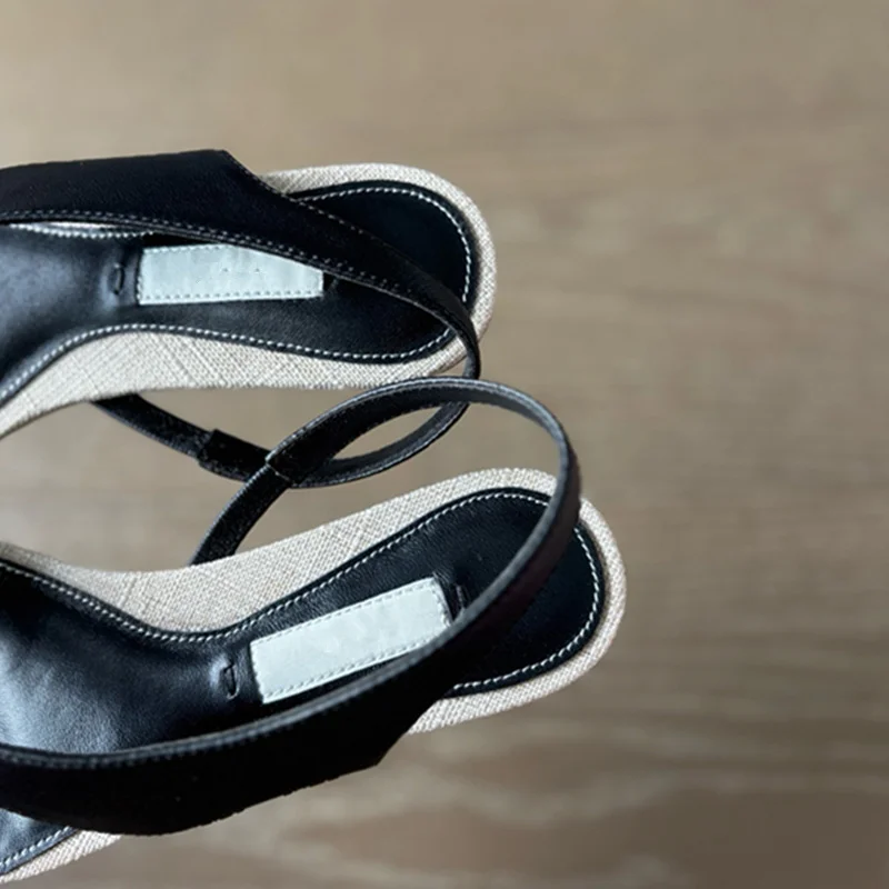 Withered French Fashion Ladies Color Matching Flat Sandals Minimalist Genuine Leather Lazy Casual Roman Sandals For Women