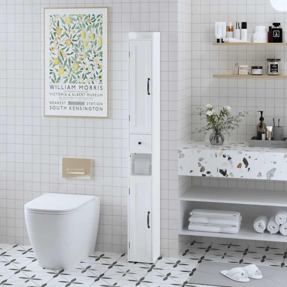Orraves 67.51' Tall Bathroom Storage Cabinet with Adjustable Shelves, Slim 2 Doors Freestanding Cabinet with Anti-Tip, Open Compartments, for Home, Small Spaces, Bathroom, Kitchen, Living Room, White
