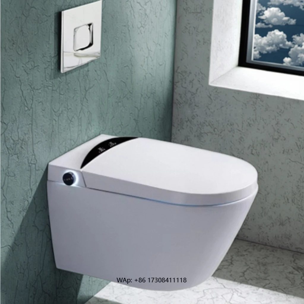 مجموعة مرحاض ذكية أوروبية حديثة مثبتة على الحائط، مرحاض كهربائي ذكي مع جدار خلفي تلقائي للحمام الحديث