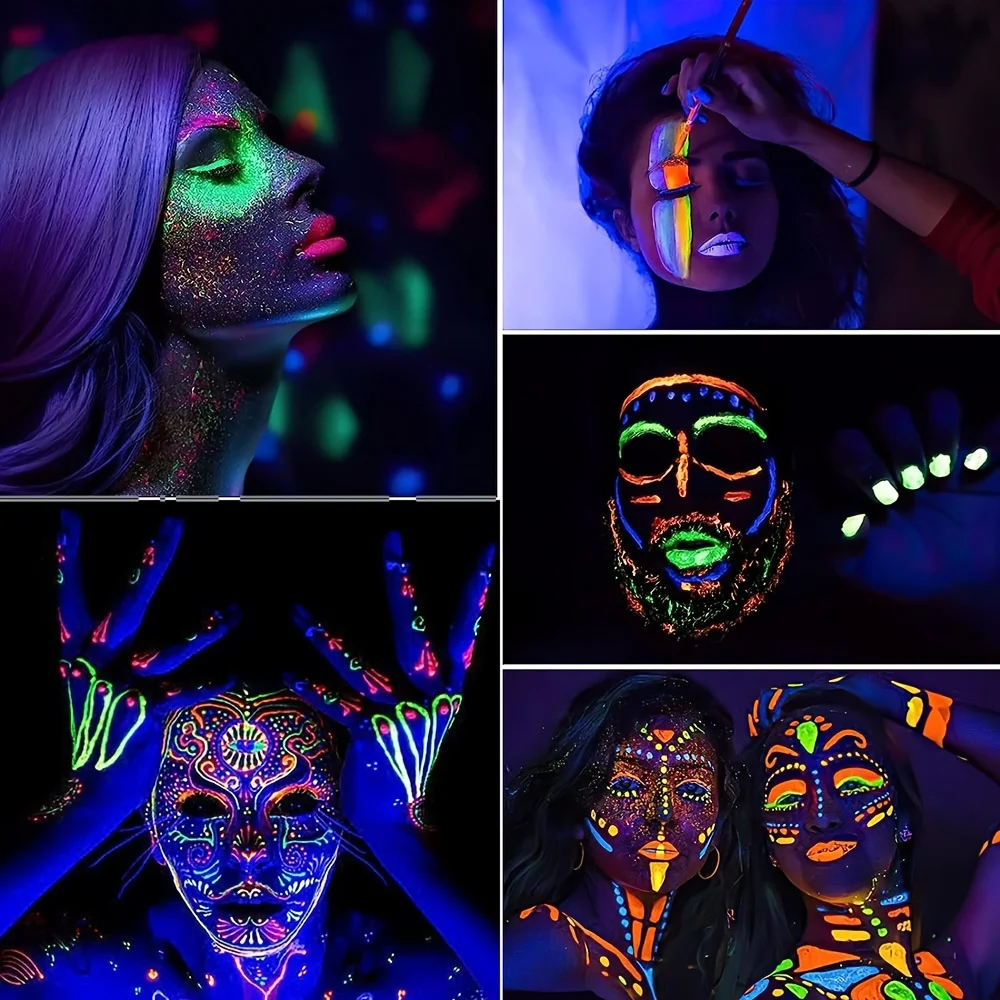 6 colori/set Vernice per il corpo e il viso che si illumina al buio a secco più rapido per feste di Halloween Festival musicale per trucco fluorescente lavabile