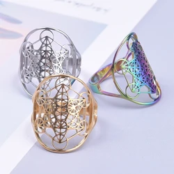 Exquisite Hollow Six Point Star Adjustable Rings For Women Men Stainless Steel Fashion Geometric Oval Finger Ring Jewelry Gift