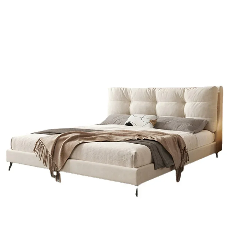 

Italian fairy bed, technical fabric, cream style simple modern master bedroom solid wood double bed
