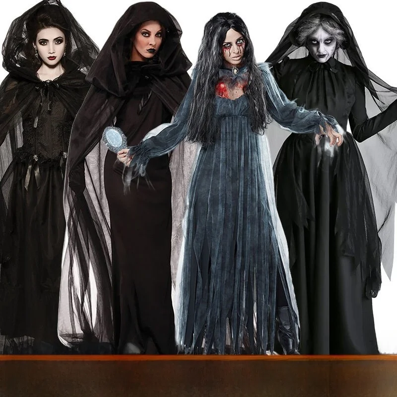 

Large Size Halloween Women's Costume Witch Bride Scary Festival Game Performance Stage Costume Traditional Ethnic Wear